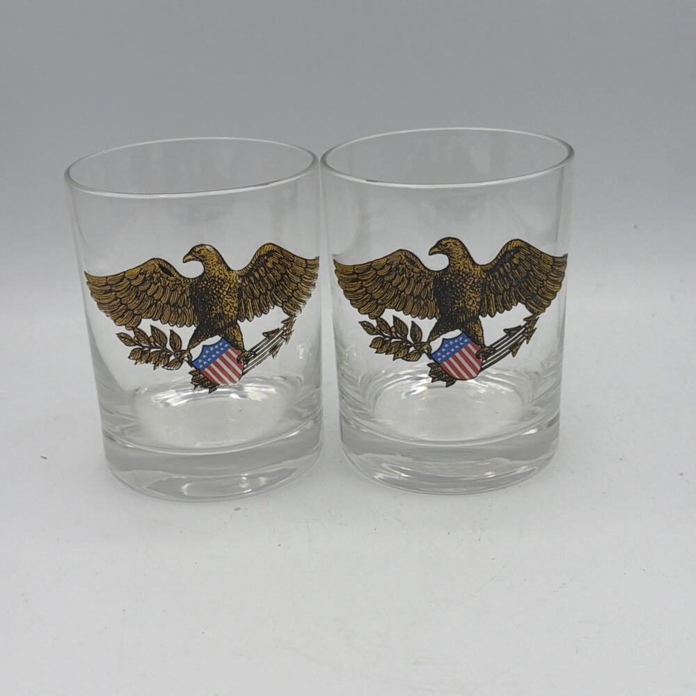 Set of 2 Americana 1776 2026 Eagle Flag Shield 250 Years Old Fashioned Glasses